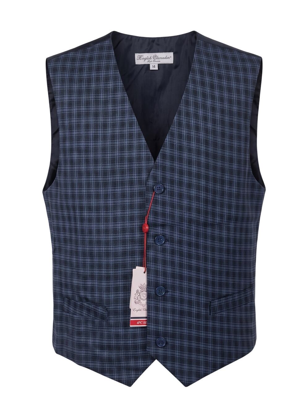 NWT English Laundry Boy's 14 Blue Formal Preppy Plaid Classic Vest